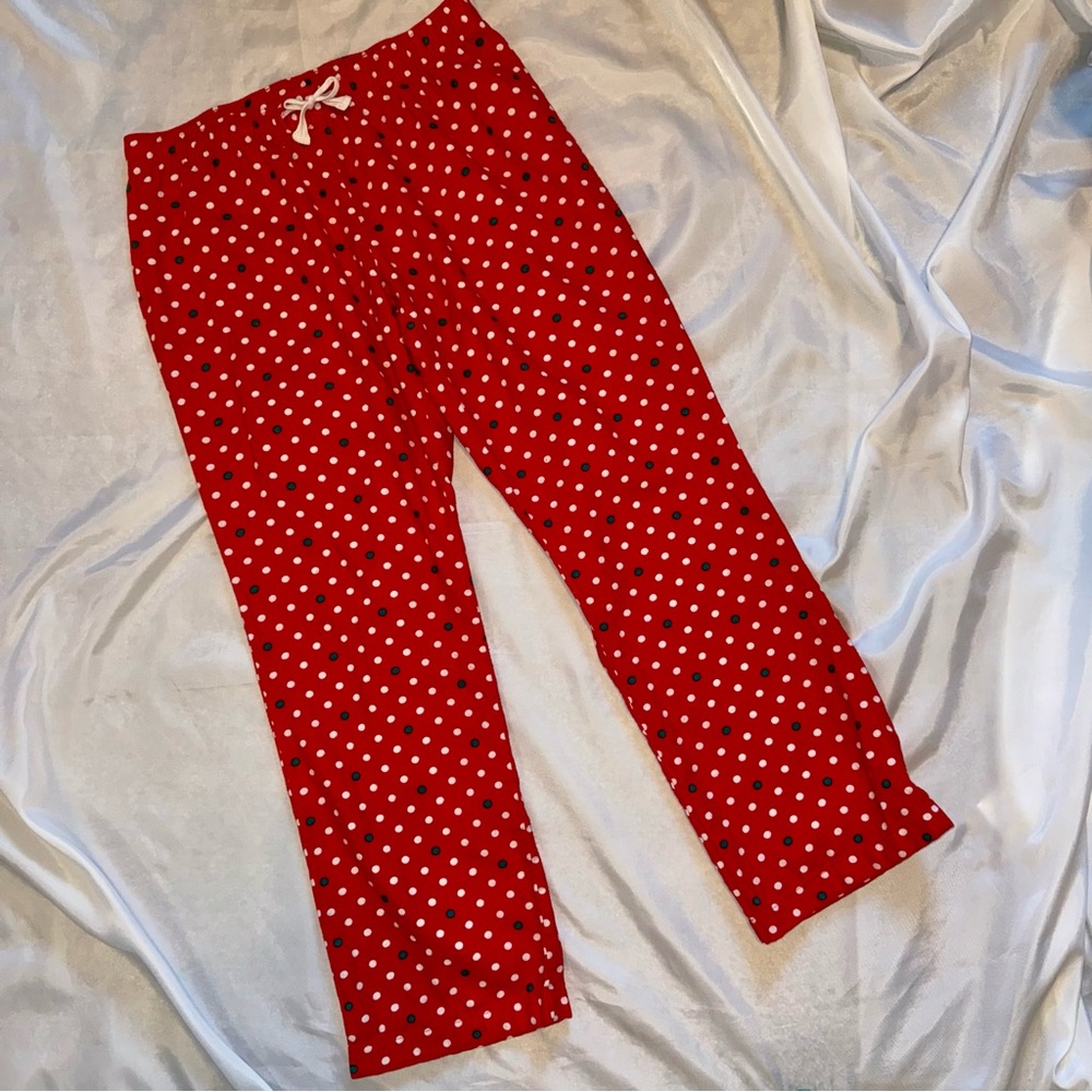 Old Navy Christmas Red White Green Polka Dot‎ PJ Lounge Sleep Pants Ladie’s Med